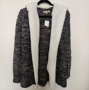 Crave Fame Black and White Knit Top Cardigan Hooded
